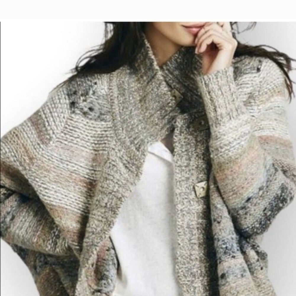 Free People Starlight Earth tones shadow snap oversized cardigan S